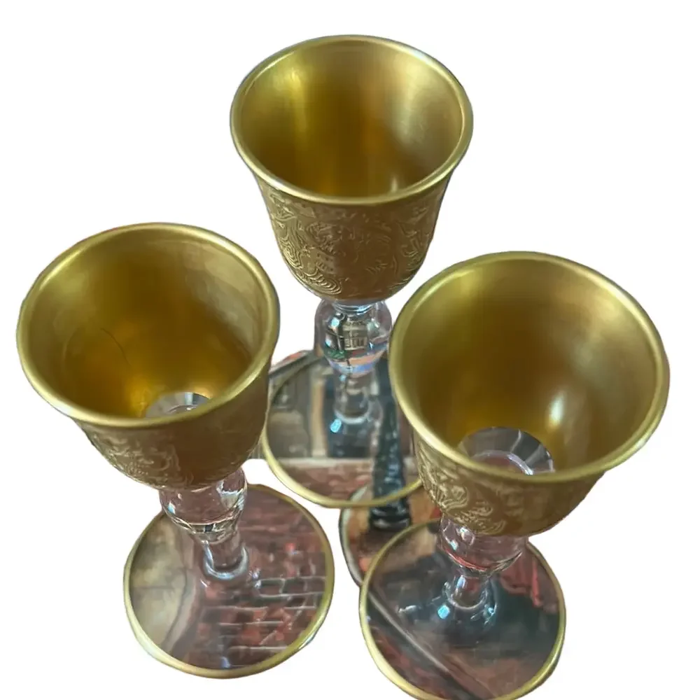 Glastonbury Georgian Gold Encrusted trio of Cordial stems Vintage depression era